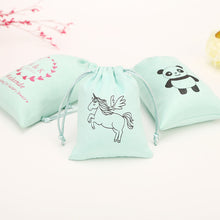 Load image into Gallery viewer, 100 Personalized Logo Print Drawstring Bags Custom Jewelry Packaging Pouches Chic Wedding Favor Bags Pink Flannel Cosmetic Bags