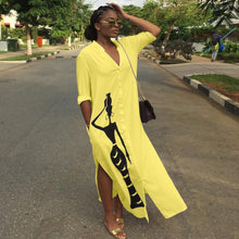 Load image into Gallery viewer, 2020 Single Breasted Fashion Sexy Women Long Dress Summer V Neck Long Sleeve Casual Side Split Straight Printed Shirt Dress - ngoclht15