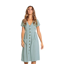 Load image into Gallery viewer, Cotton Linen Women Summer Dress 2020 Casual V-neck Button Pocket Short Sleeve A-line Midi Dresses For Women Vestidos - ngoclht15