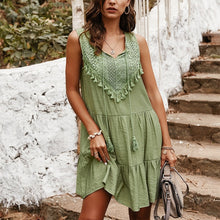 Load image into Gallery viewer, Elegant Tassel Dresses Women Summer Casual Solid Loose V-neck Dresses Sleeveless Beach Dresses Lady - ngoclht15