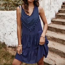 Load image into Gallery viewer, Elegant Tassel Dresses Women Summer Casual Solid Loose V-neck Dresses Sleeveless Beach Dresses Lady - ngoclht15