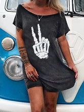 Load image into Gallery viewer, KALENMOS Punk Skull Floral Print Dresses for Women Summer Loose Off Shoulder Mini Party Dress Robes Vestidos De Mujer Plus Size - ngoclht15