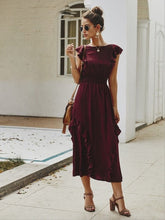 Load image into Gallery viewer, Women's Fashion Dress Summer Leopard Print Dress Ruffled Sleeve Stretch Waist Tea-length Beach Dress Design-Feel Chiffon Dresses - ngoclht15