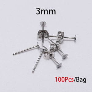 20-100pcs/lot Gold Stainless Steel Blank Post Earring Studs Base Pins With Earring Plug Findings Ear Back For DIY Jewelry Making - ngoclht15