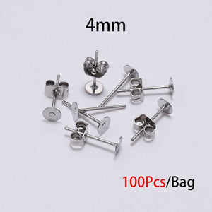 20-100pcs/lot Gold Stainless Steel Blank Post Earring Studs Base Pins With Earring Plug Findings Ear Back For DIY Jewelry Making - ngoclht15