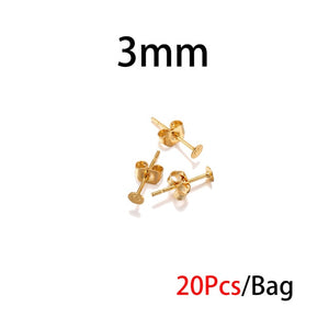 20-100pcs/lot Gold Stainless Steel Blank Post Earring Studs Base Pins With Earring Plug Findings Ear Back For DIY Jewelry Making - ngoclht15