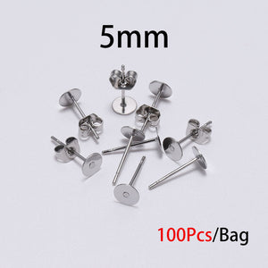 20-100pcs/lot Gold Stainless Steel Blank Post Earring Studs Base Pins With Earring Plug Findings Ear Back For DIY Jewelry Making - ngoclht15