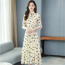 Load image into Gallery viewer, 2020 Korean summer new stand-up collar seven-point sleeves temperament chiffon floral big swing dress women - ngoclht15
