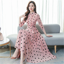 Load image into Gallery viewer, 2020 Korean summer new stand-up collar seven-point sleeves temperament chiffon floral big swing dress women - ngoclht15
