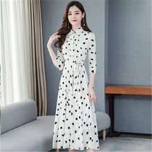 Load image into Gallery viewer, 2020 Korean summer new stand-up collar seven-point sleeves temperament chiffon floral big swing dress women - ngoclht15
