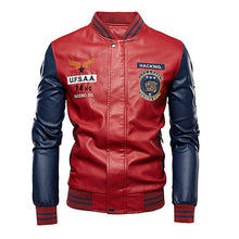 Load image into Gallery viewer, 2020 Leather Jacket Men Bomber Baseball Jacket Biker Pu Coat Faux Pilot Fleece College Top Leather Black Slim Fit Motorcycle
