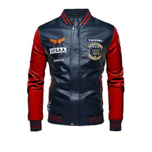 Load image into Gallery viewer, 2020 Leather Jacket Men Bomber Baseball Jacket Biker Pu Coat Faux Pilot Fleece College Top Leather Black Slim Fit Motorcycle
