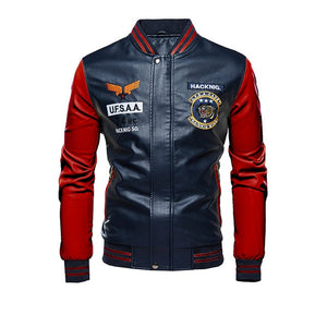 2020 Leather Jacket Men Bomber Baseball Jacket Biker Pu Coat Faux Pilot Fleece College Top Leather Black Slim Fit Motorcycle