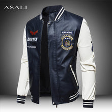 Load image into Gallery viewer, 2020 Leather Jacket Men Bomber Baseball Jacket Biker Pu Coat Faux Pilot Fleece College Top Leather Black Slim Fit Motorcycle
