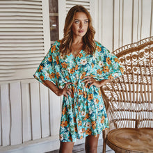 Load image into Gallery viewer, 2020 Women Flower Printing Mini Dress V-neck Half Sleeve Beach Wear Bohemian Dresses High Waist - ngoclht15
