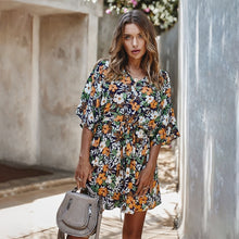 Load image into Gallery viewer, 2020 Women Flower Printing Mini Dress V-neck Half Sleeve Beach Wear Bohemian Dresses High Waist - ngoclht15
