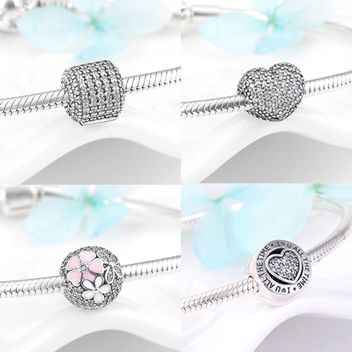 Clip lock Beads 925 Sterling Silver sparkling CZ Bead fit Original Silver Pandora Bracelet Bangles High quality women Jewelry - ngoclht15