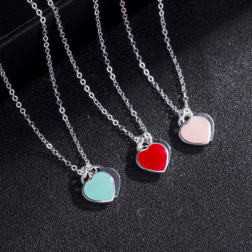 Double Heart Pendant Necklace Pure S925 Sterling Silver Jewelry Charm Brand Design Necklaces For Women Logo Fashion Jewelry - ngoclht15