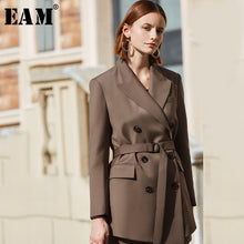 Load image into Gallery viewer, [EAM] Loose Fit Double Breasted Temperament Big Size Jacket New Lapel Long Sleeve Women Coat Fashion Tide Spring 2020 1S073 - ngoclht15
