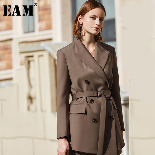 [EAM] Loose Fit Double Breasted Temperament Big Size Jacket New Lapel Long Sleeve Women Coat Fashion Tide Spring 2020 1S073 - ngoclht15