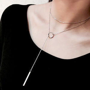 Hot Selling 925 Sterling Silver Jewelry Circle Strip Long Chain Necklace Pendants For Women Fashion Sterling Silver Jewelry