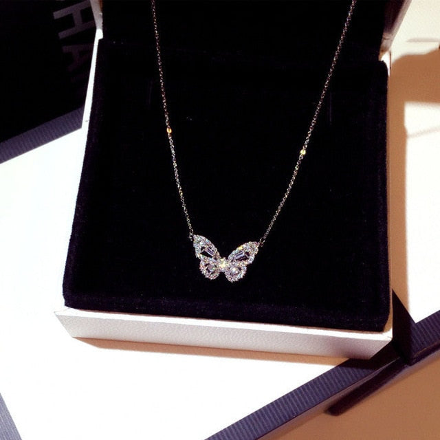 Ins Sweet 45CM Lenght 925 Sterling Silver Nimble Butterfly Pendant Link Chain Necklace for Women Small Crowd Design Bijoux - ngoclht15