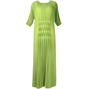 LANMREM 2020 summer new three quarter sleeve pleated dresses for women O-neck high quality solid color women's clothes AP487 - ngoclht15