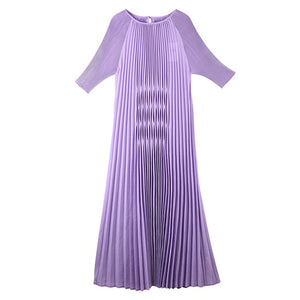 LANMREM 2020 summer new three quarter sleeve pleated dresses for women O-neck high quality solid color women's clothes AP487 - ngoclht15