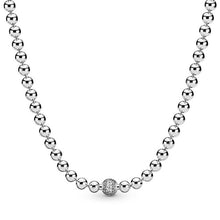 Load image into Gallery viewer, New 925 Sterling Silver Necklace Rose &amp; Silver Beads &amp; Pave Crystal Sliding Necklace For Women Wedding Gift Diy Europe Jewelry
