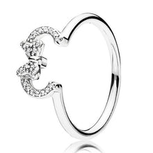 Load image into Gallery viewer, New 925 Sterling Silver Ring Mickey Minnie Silhouette Blue&amp;Clear Sparkling Crown Ring With Crystal For Women Fine Jewelry
