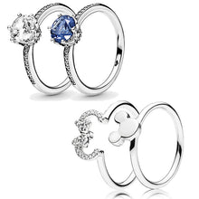 Load image into Gallery viewer, New 925 Sterling Silver Ring Mickey Minnie Silhouette Blue&amp;Clear Sparkling Crown Ring With Crystal For Women Fine Jewelry
