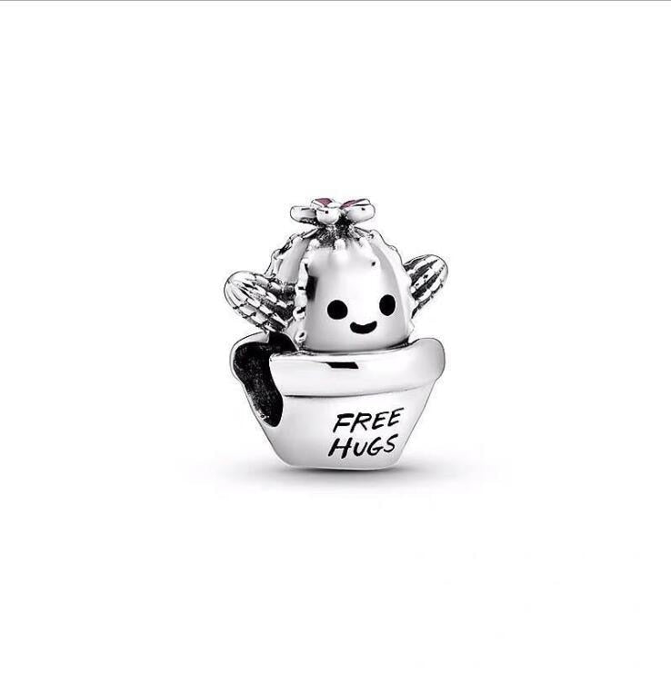 Real 925 Sterling Slver Charms Fit Pandora Bracelet Original Free Hugs Cactus Charm beads Women Diy Jewelry - ngoclht15