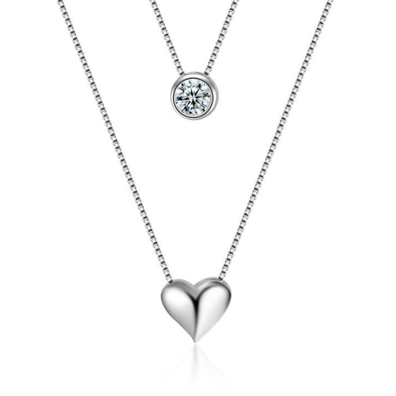 XIYANIKE 925 Sterling Silver Necklace Double Layer Chain Zircon Heart Pendants Necklaces For Women Gift kolye Choker 2019 New - ngoclht15