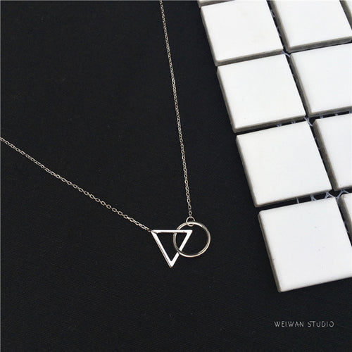 XIYANIKE 925 Sterling Silver Short Necklace Minimalist Clavicle Chain Female Triangle Round Pendant Resistance To Fade VNS8295 - ngoclht15